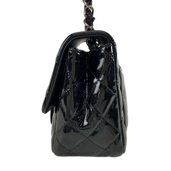 Chanel Mini Square Flap Bag Patent Leather Quilted Black/Silver CC Authentic - Picture 5 of 16
